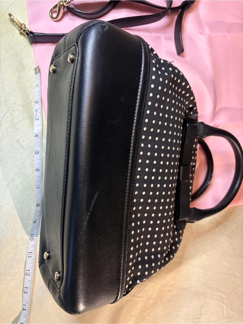 kate spade Black and White Polka Dot Dome Satchel. Strap,Dust-bag, Shopping Bag - Picture 10 of 13